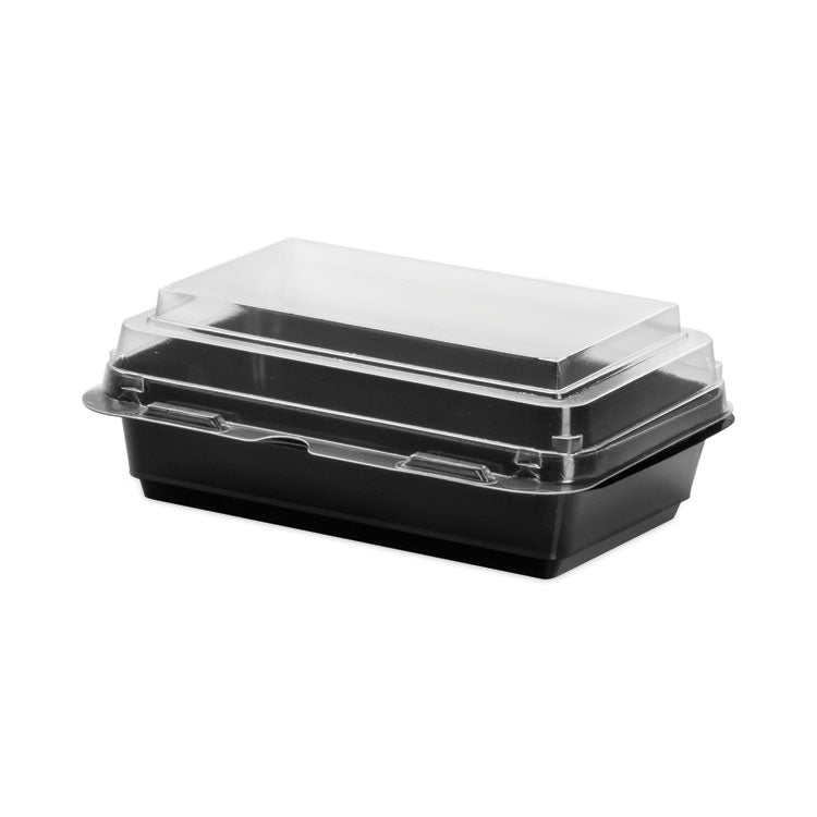 Creative Carryouts Hinged Plastic Hot Deli Boxes, 24 Oz, 7.87 X 5.4 X 2.1, Black/clear, 200/carton