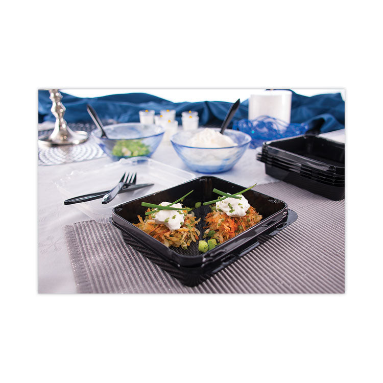 Creative Carryouts Hinged Plastic Hot Deli Boxes, Medium Snack Box, 18 Oz, 6.22 X 5.9 X 2.1, Black/clear, 200/carton