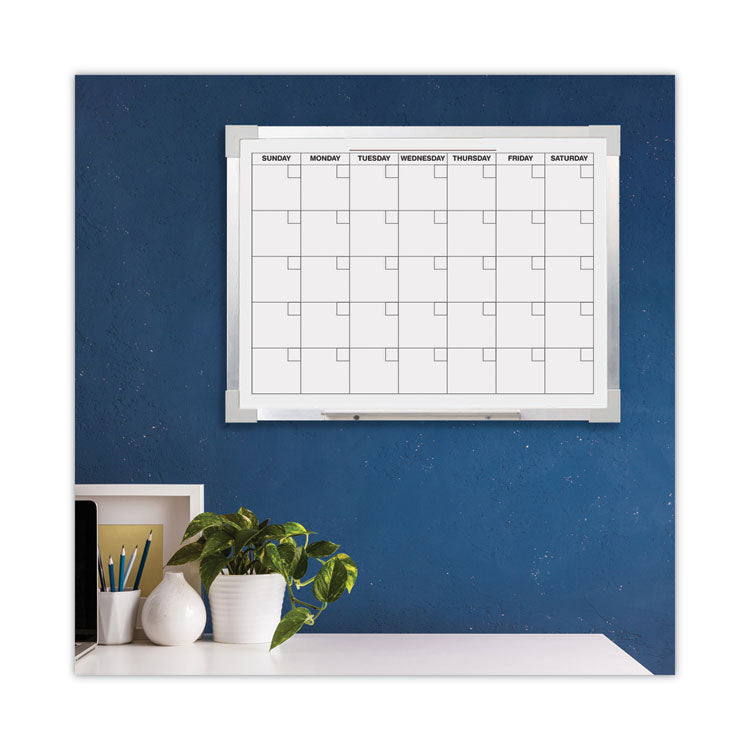 Framed Calendar Dry Erase Board, Monthly Planning/Scheduling, 24" x 18", White Surface, Satin Aluminum Frame