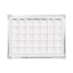 Framed Calendar Dry Erase Board, Monthly Planning/Scheduling, 24" x 18", White Surface, Satin Aluminum Frame