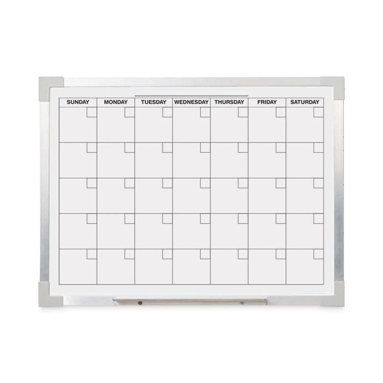 Framed Calendar Dry Erase Board, Monthly Planning/Scheduling, 24" x 18", White Surface, Satin Aluminum Frame
