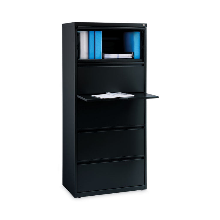 Lateral File, Five Legal/Letter/A4-Size File Drawers, 30" x 18.62" x 67.62", Black