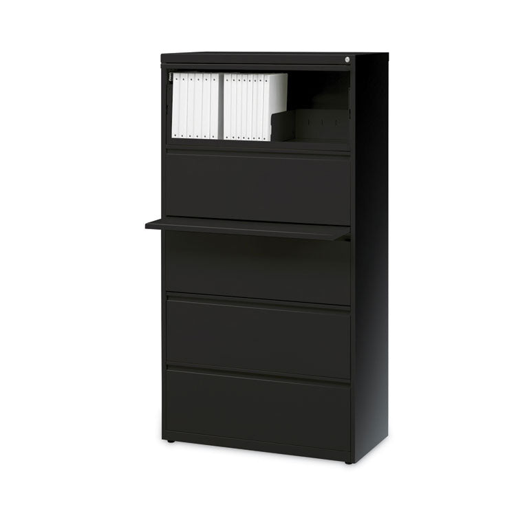 Lateral File, Five Legal/Letter/A4-Size File Drawers, 30" x 18.62" x 67.62", Black