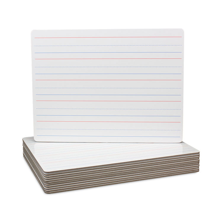 Magnetic Two-Sided Red/Blue Ruled Dry Erase Board, 12" x 9", White Surface, 12/Pack