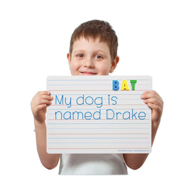 Magnetic Two-Sided Red/Blue Ruled Dry Erase Board, 12" x 9", White Surface, 12/Pack