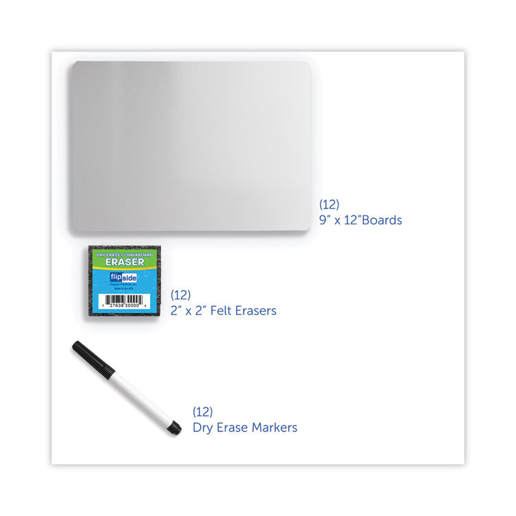 Dry Erase Board Set, 12" x 9", White Surface, 12/Pack