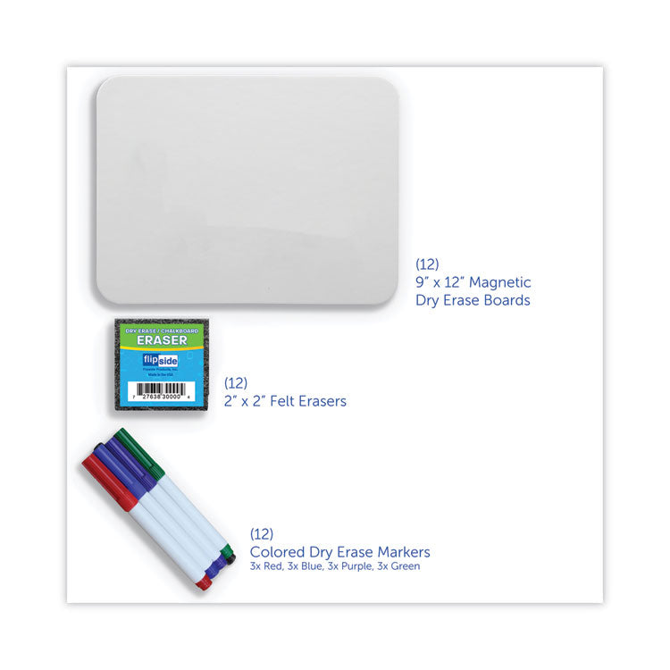 Dry Erase Board Set, 12" x 9", White Surface, 12/Pack