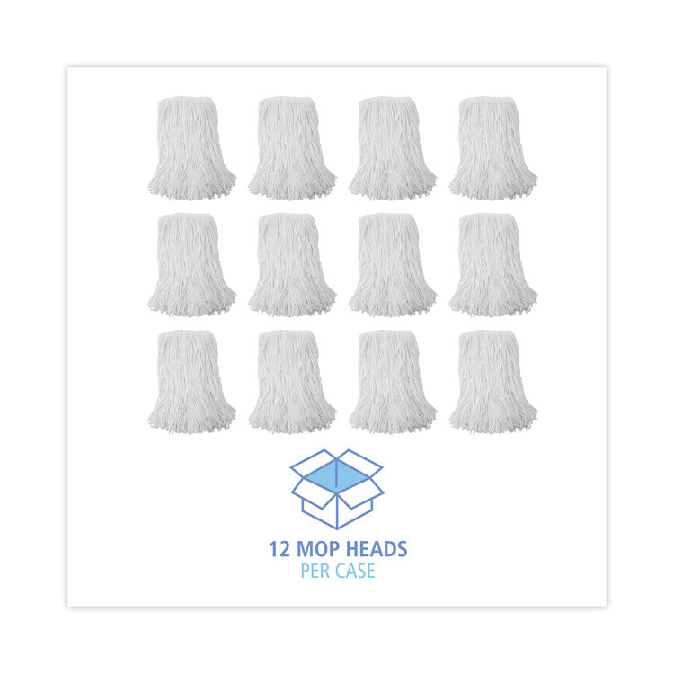 Mop Head, Value Standard Head, Rayon Fiber, Cut-End, Size No. 16, White, 12/carton