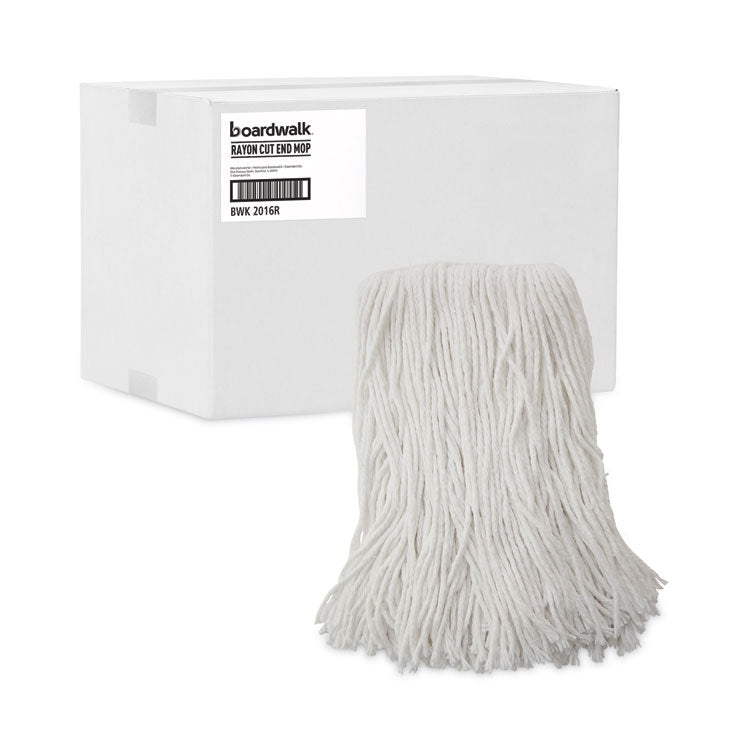 Mop Head, Value Standard Head, Rayon Fiber, Cut-End, Size No. 16, White, 12/carton