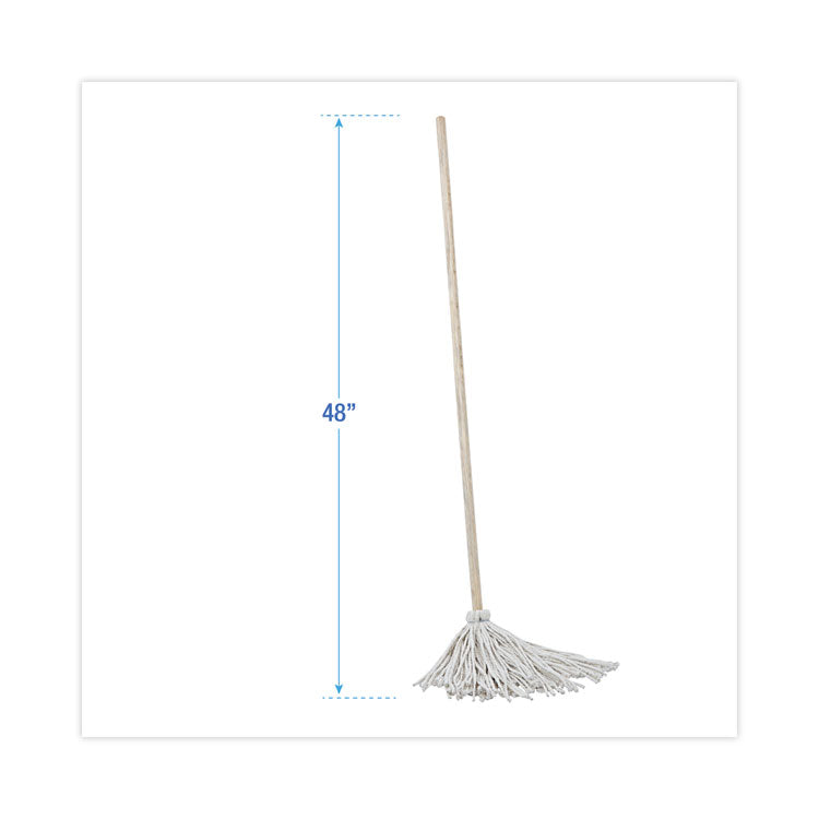 Handle/Deck Mops, #12 White Cotton Head, 48" Natural Wood Handle, 6/Pack