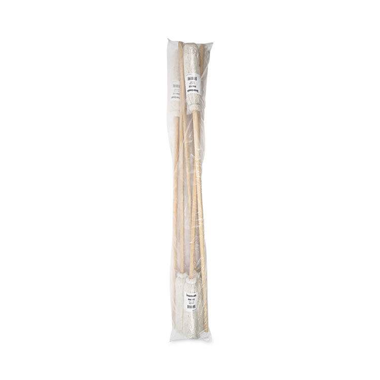 Handle/Deck Mops, #12 White Cotton Head, 48" Natural Wood Handle, 6/Pack