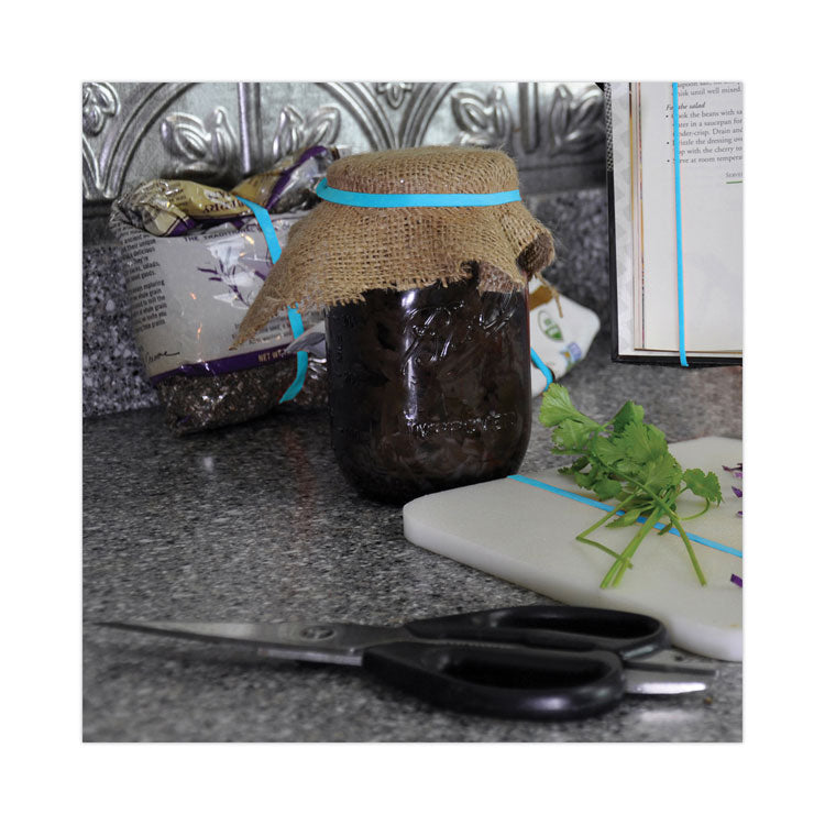 Antimicrobial Non-Latex Rubber Bands, Size 117b, 0.06" Gauge, Cyan Blue, 4 Oz Box, 62/box