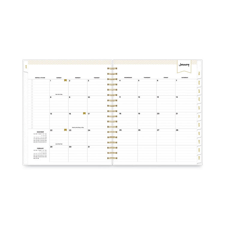Day Designer Daily/Monthly Frosted Planner, Rugby Stripe Artwork, 10 x 8, Black/White Cover, 12-Month (July-June): 2025-2026