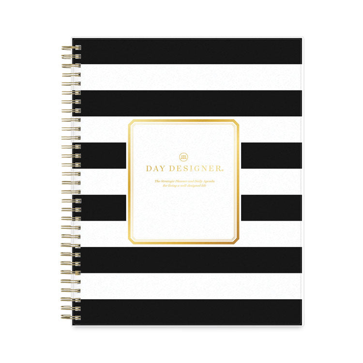 Day Designer Daily/Monthly Frosted Planner, Rugby Stripe Artwork, 10 x 8, Black/White Cover, 12-Month (July-June): 2025-2026