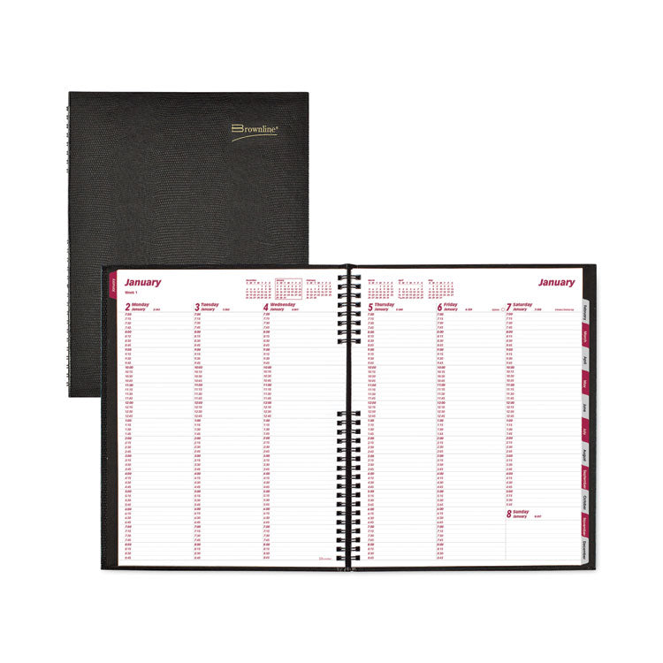 CoilPro Weekly Appointment Book in Columnar Format, 11 x 8.5, Black Lizard-Look Cover, 12-Month (Jan to Dec): 2025