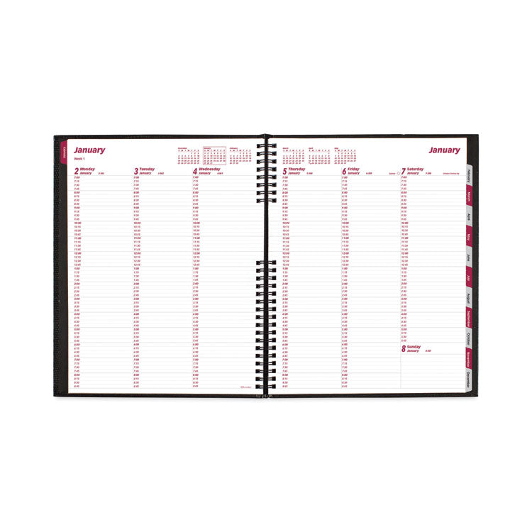 CoilPro Weekly Appointment Book in Columnar Format, 11 x 8.5, Black Lizard-Look Cover, 12-Month (Jan to Dec): 2025