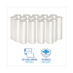 High-Density Can Liners, 10 gal, 6 mic, 24" x 23", Natural, Perforated Roll, 50 Bags/Roll, 20 Rolls/Carton