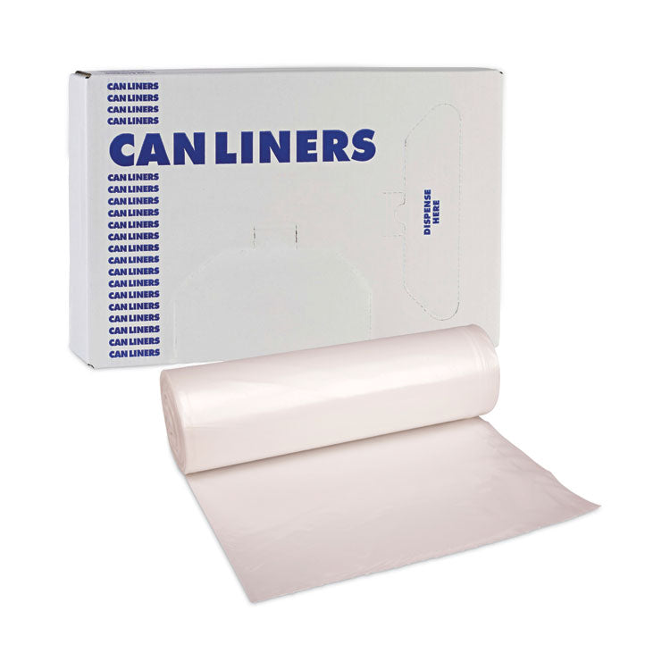 High-Density Can Liners, 33 gal, 14 mic, 33" x 38", Natural, Perforated Roll, 25 Bags/Roll, 10 Rolls/Carton