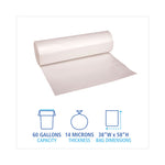 High-Density Can Liners, 60 gal, 14 mic, 38" x 58", Natural, Perforated Roll, 25 Bags/Roll, 8 Rolls/Carton