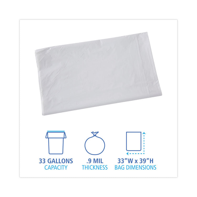 Linear Low Density Industrial Can Liners, 33 gal, 0.9 mil, 33" x 39", White, Flat Pack, 100/Carton