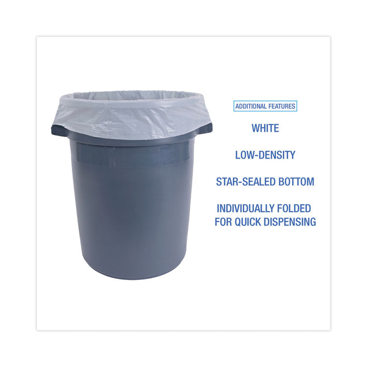 Linear Low Density Industrial Can Liners, 33 gal, 0.9 mil, 33" x 39", White, Flat Pack, 100/Carton