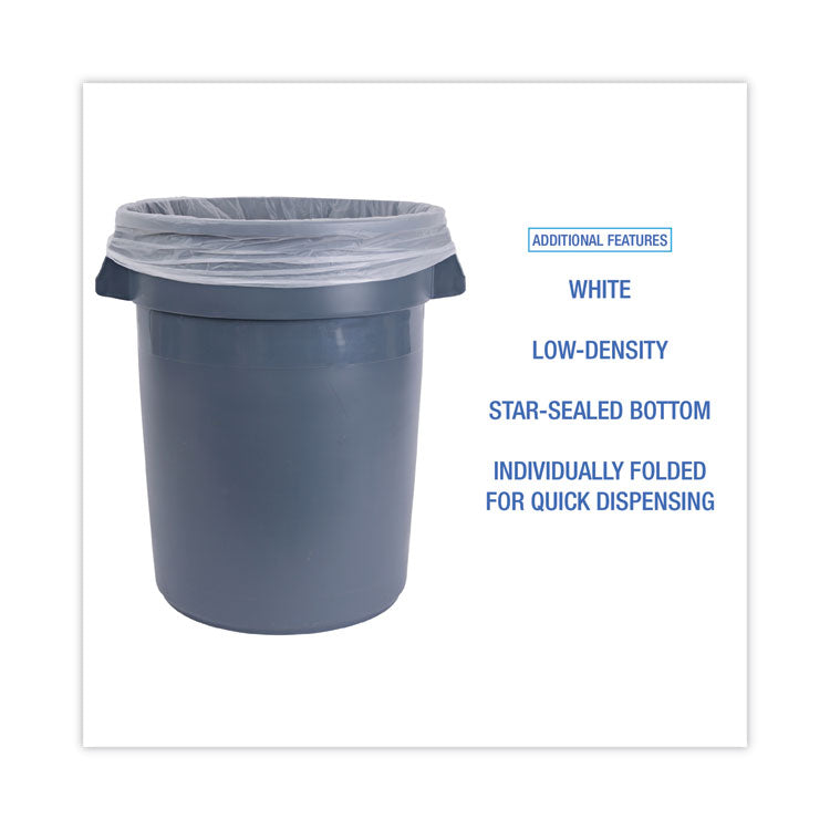 Linear Low Density Industrial Can Liners, 60 gal, 0.9 mil, 38" x 58", White, Flat Pack, 100/Carton