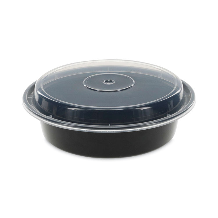 Newspring VERSAtainer Microwavable Containers, 24 oz, 7" Diameter, Black/Clear, Plastic, 150/Carton