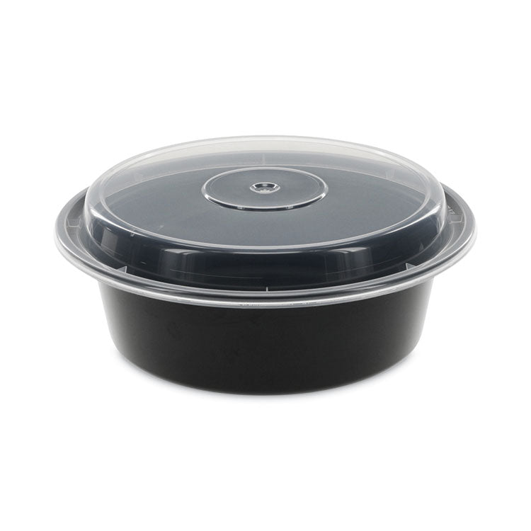 Newspring VERSAtainer Microwavable Containers, 32 oz, 7" Diameter x 2" h, Black/Clear, Plastic, 150/Carton