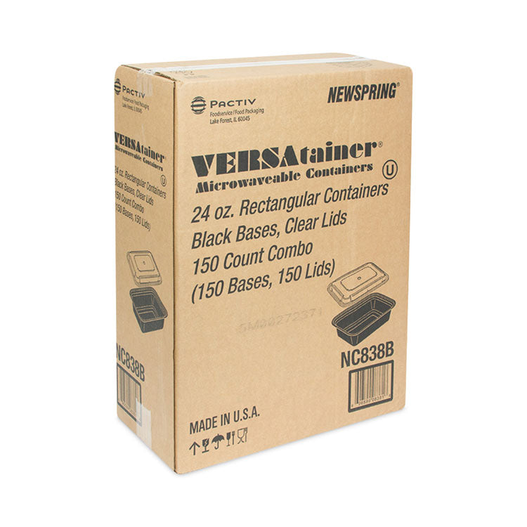 Newspring VERSAtainer Microwavable Containers, 24 oz, 5 x 7.25 x 2, Black/Clear, Plastic, 150/Carton