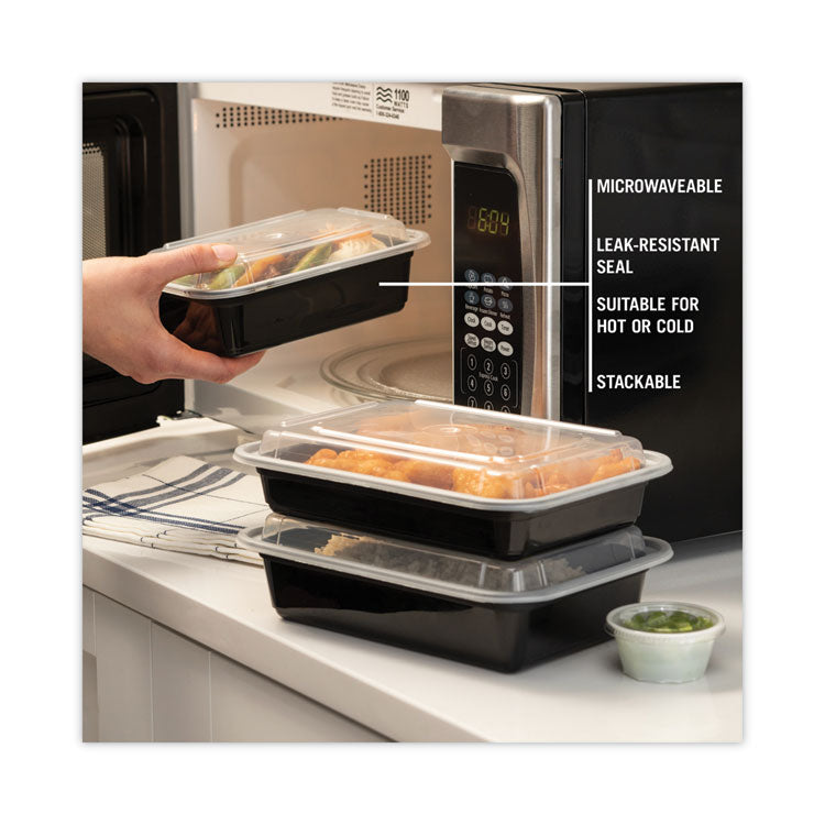 Newspring VERSAtainer Microwavable Containers, 24 oz, 5 x 7.25 x 2, Black/Clear, Plastic, 150/Carton