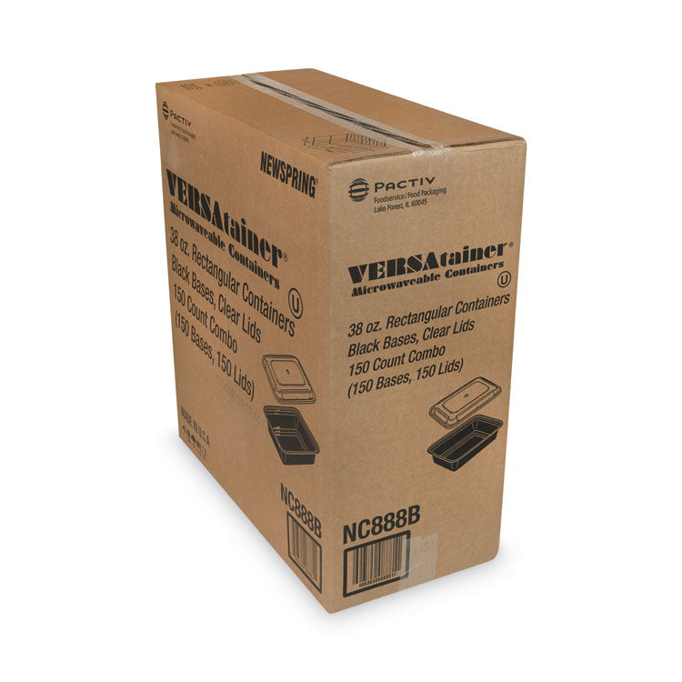 Newspring VERSAtainer Microwavable Containers, 38 oz, 8.8 x 6 x 2.5, Black/Clear, Plastic, 150/Carton