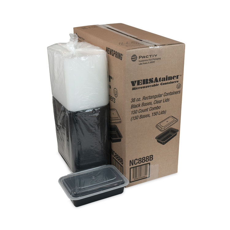 Newspring VERSAtainer Microwavable Containers, 38 oz, 8.8 x 6 x 2.5, Black/Clear, Plastic, 150/Carton