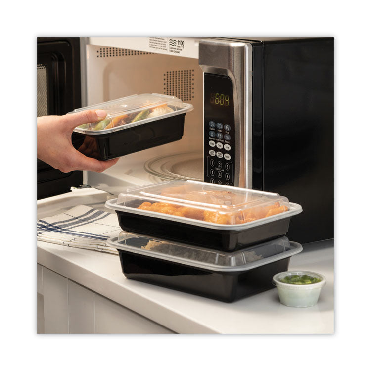 Newspring VERSAtainer Microwavable Containers, 38 oz, 8.8 x 6 x 2.5, Black/Clear, Plastic, 150/Carton