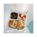 EarthChoice Bagasse Hinged Lid Container, 3 Compartments, Dual Tab Lock, 7.8 x 7.8 x 2.8, Natural, Sugarcane, 150/Carton
