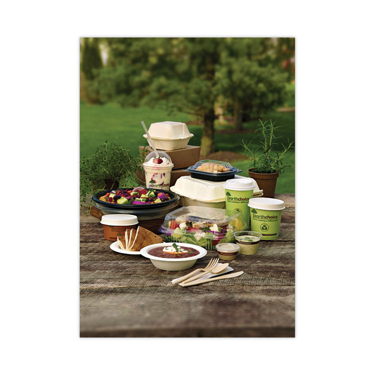 EarthChoice Bagasse Hinged Lid Container, 3 Compartments, Dual Tab Lock, 7.8 x 7.8 x 2.8, Natural, Sugarcane, 150/Carton