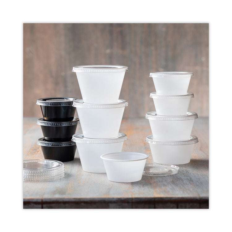 Plastic Portion Cup Lid, Fits 1.5 oz to 2.5 oz Portion Cups, Clear, 100/Pack, 24 Packs/Carton