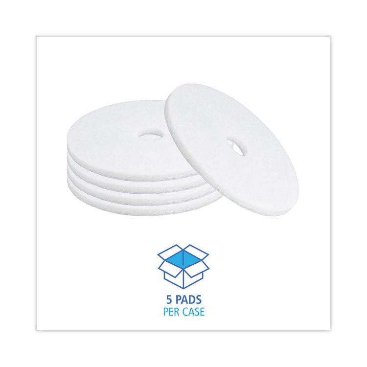 Polishing Floor Pads, 20" Diameter, White, 5/carton