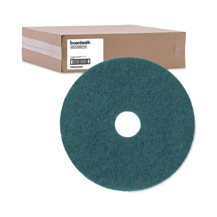 Heavy-Duty Scrubbing Floor Pads, 20" Diameter, Green, 5/carton