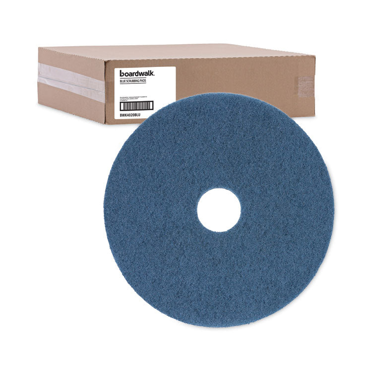 Scrubbing Floor Pads, 20" Diameter, Blue, 5/carton