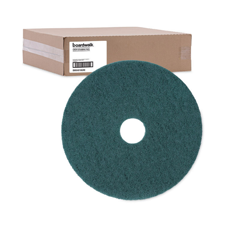Heavy-Duty Scrubbing Floor Pads, 18" Diameter, Green, 5/carton