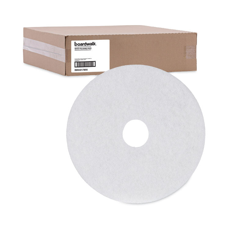 Polishing Floor Pads, 17" Diameter, White, 5/carton