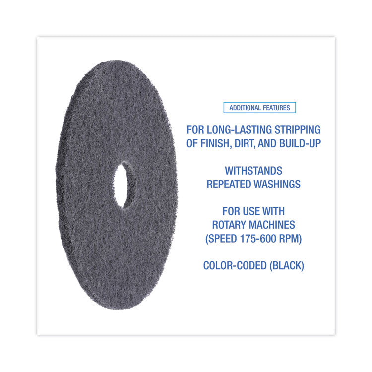 High Performance Stripping Floor Pads, 17" Diameter, Black, 5/carton