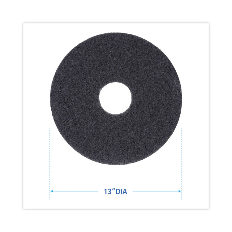 Stripping Floor Pads, 13" Diameter, Black, 5/carton