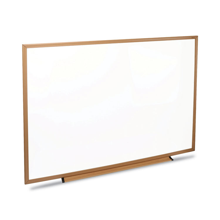 Deluxe Melamine Dry Erase Board, 48" x 36", White Surface, Oak Finished Fiberboard (MDF) Frame