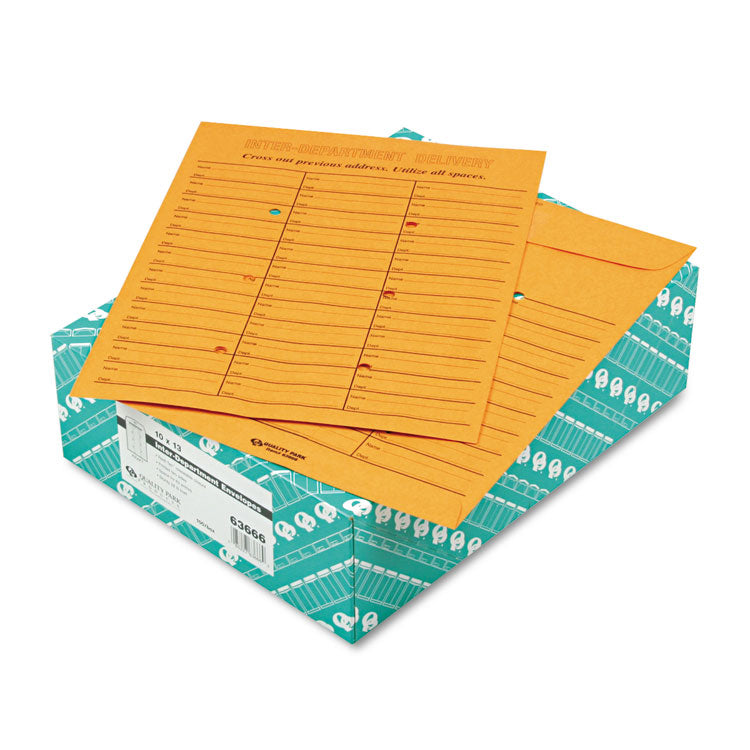 Brown Kraft Redi-Tac Box-Style Interoffice Envelope, #97, Two-Sided Three-Column Format, 10 X 13, Brown Kraft, 100/box