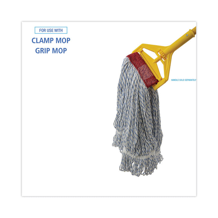 Mop Head, Floor Finish, Wide, Rayon/polyester, Large, White/blue, 12/carton