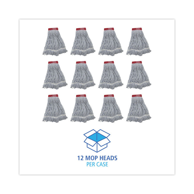 Mop Head, Floor Finish, Wide, Rayon/polyester, Large, White/blue, 12/carton