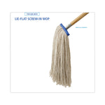 Mop Head, Economical Lie-Flat Head, Cotton Fiber, 20 oz, White, 12/Carton