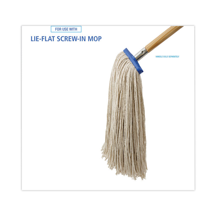 Mop Head, Economical Lie-Flat Head, Cotton Fiber, 20 oz, White, 12/Carton