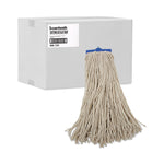 Mop Head, Economical Lie-Flat Head, Cotton Fiber, 20 oz, White, 12/Carton